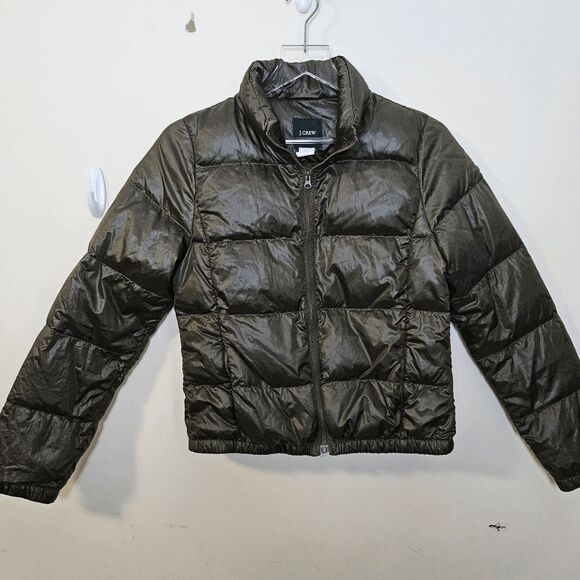 J. Crew Down Filled Full Zip Puffer Coat Nylon Jacket 31405 Women's Olive Green - Picture 1 of 6